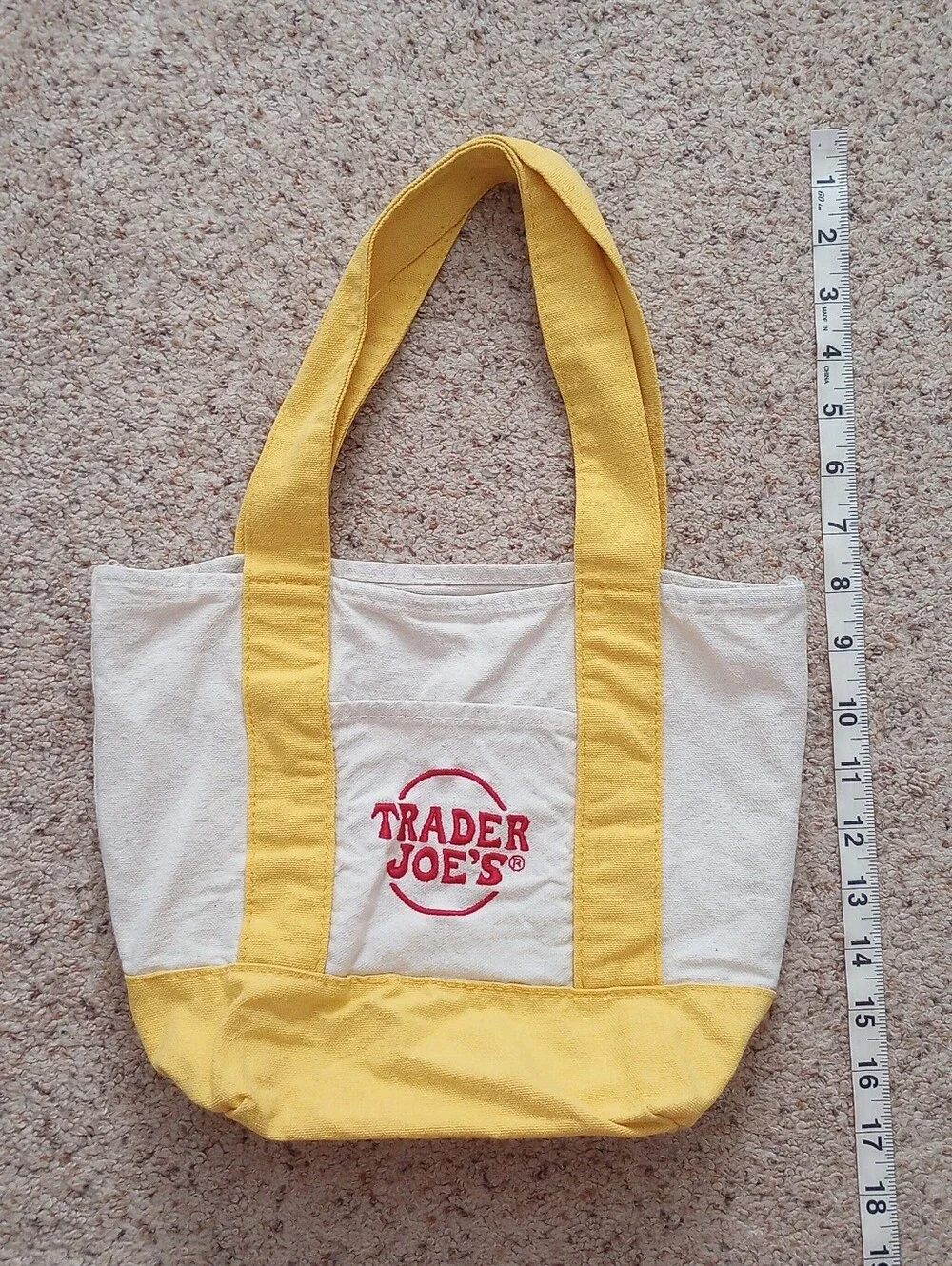 Trader Joes Small Tote Bag Yellow & Cream